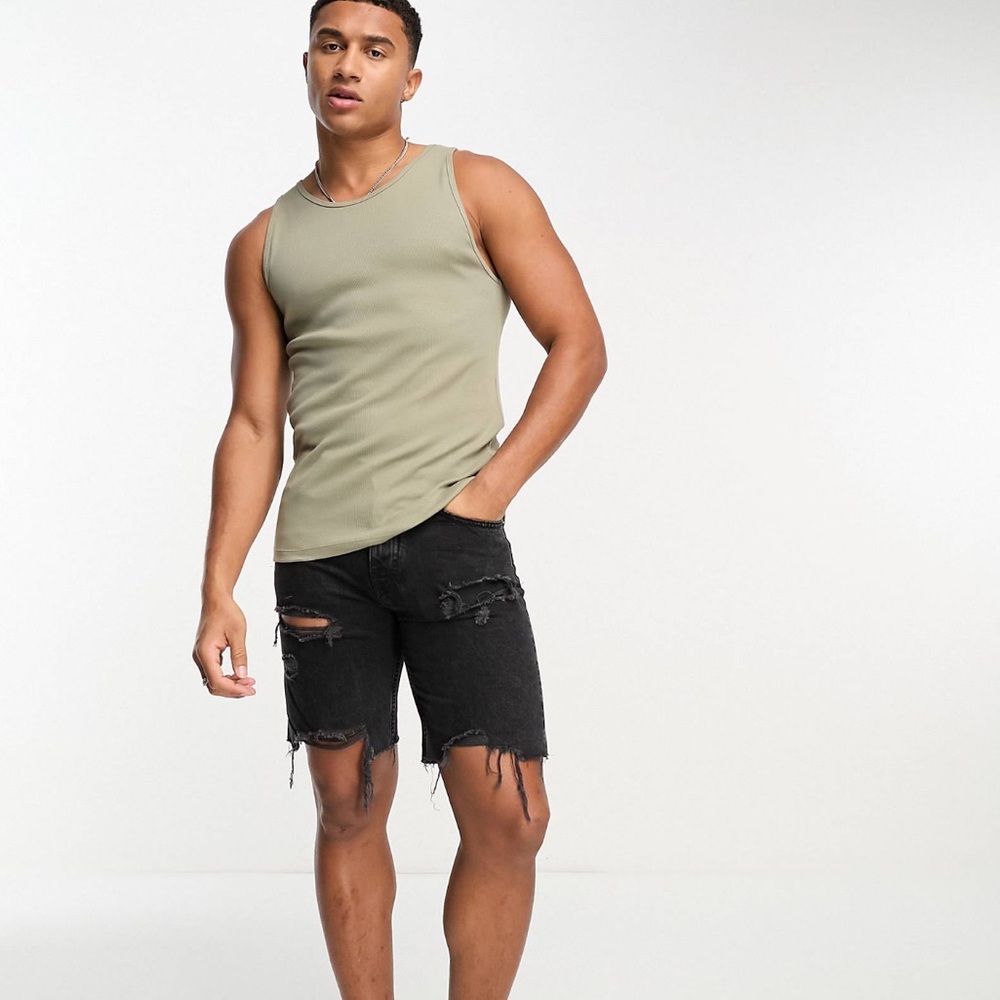 Olive Ribbed Tank Muscle Shirt